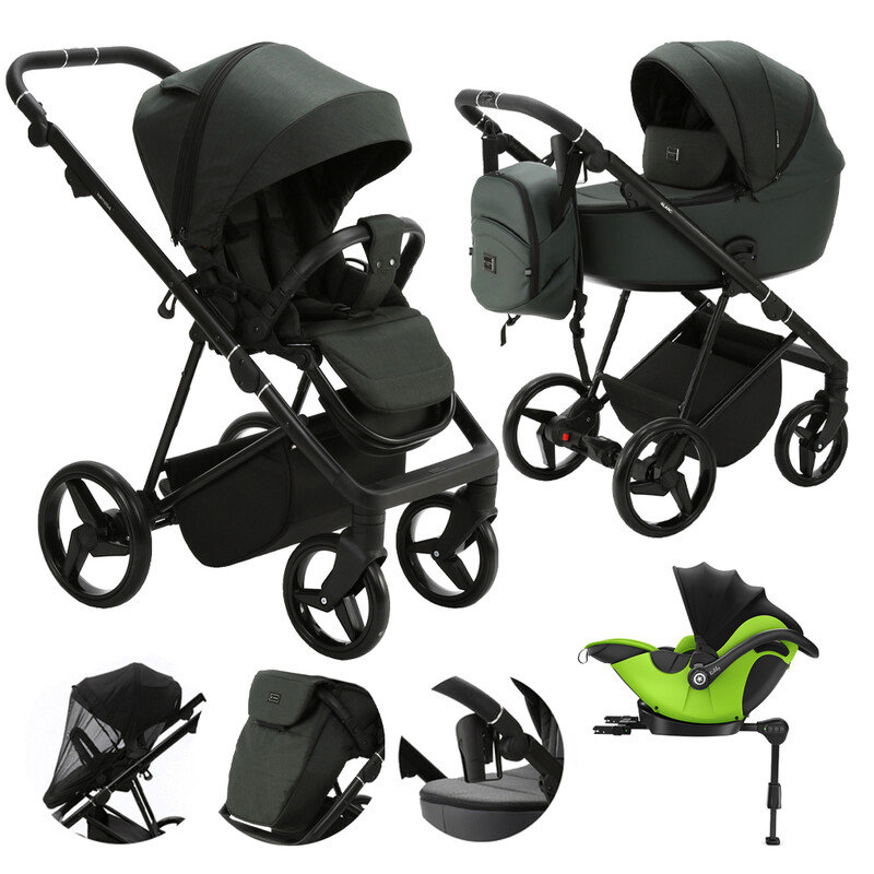 ADAMEX - Kočík kombinovaný Blanc Standard Dark green + KIDDY Evoluna i-size 2 + základňa