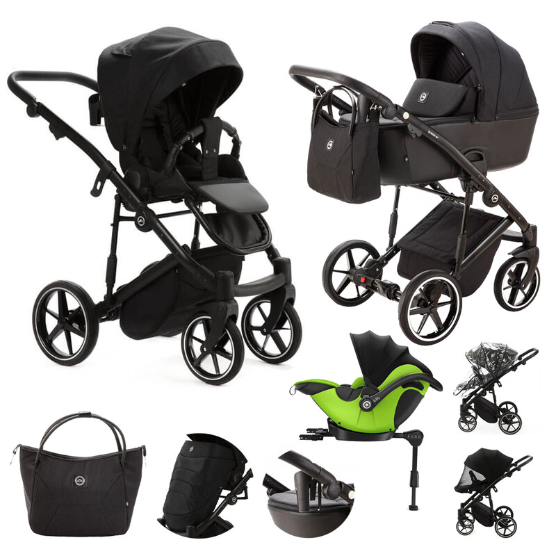 ADAMEX - Kočík kombinovaný Mobi New Lux Black + KIDDY Evoluna i-size 2 + základňa