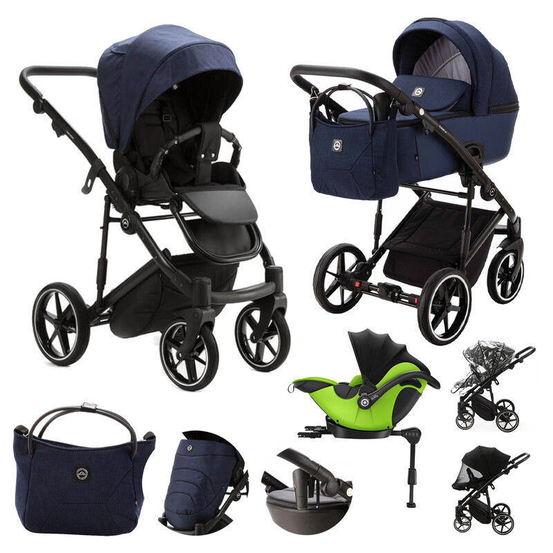 ADAMEX - Kočík kombinovaný Mobi New Lux Blue + KIDDY Evoluna i-size 2 + základňa