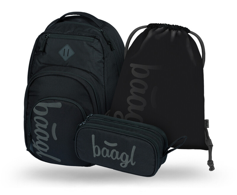 BAAGL - SADA 3 Coolmate Black: batoh, peračník, vrecko