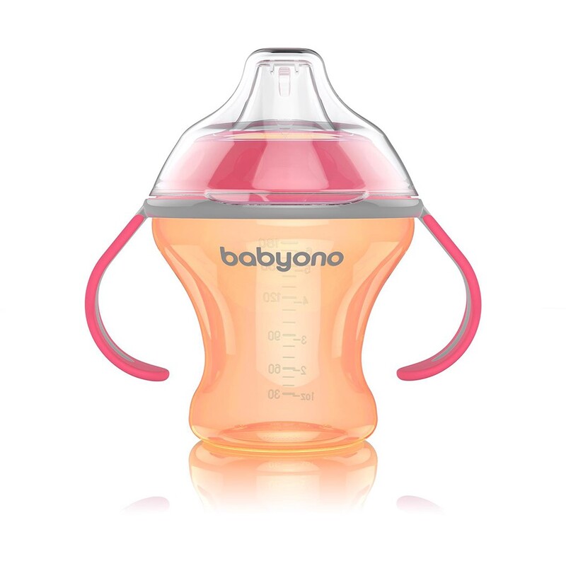 BABYONO - Netečúci hrnček s mäkkým náustkom 180 ml oranžový