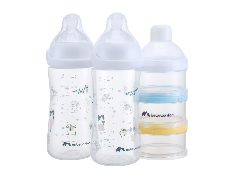 BEBECONFORT - Sada dojčenských fliaš Emotion Physio 270ml 0-12m + White 2 ks + dávkovač