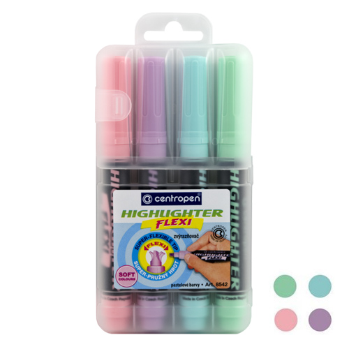 CENTROPEN - Zvýrazňovač 8542 FLEXI PASTEL - sada 4 ks