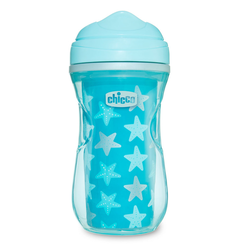 CHICCO - Hrnček Chicco Aktívny termo s tvrdým náustkom 200 ml, tyrkysový, hviezdičky 14m+