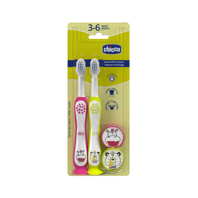 CHICCO - Set zubných kefiek pre deti Hippo-Panda 3-6r, 2ks