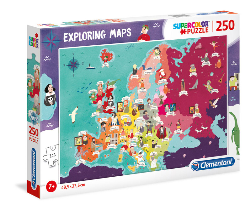 CLEMENTONI - Puzzle 250 dielikov Mapa - Európa: osobnosti