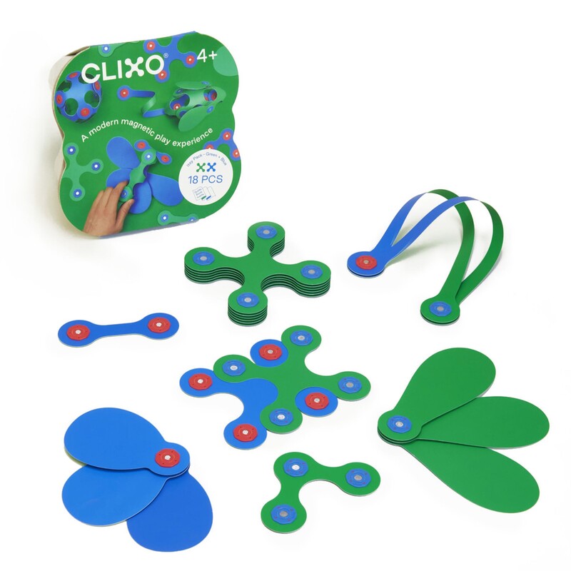 CLIXO - Itsy Green & Blue - magnetická stavebnica 18 kusov