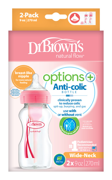 DR.BROWNS - Fľaša antikolik Options+ široké hrdlo 2x270ml plast ružová (WB92601)