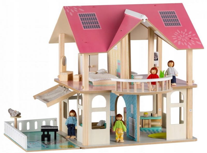 Obrázok ECO TOYS Drevený domček pre bábiky s balkónom - Rezidence Modern