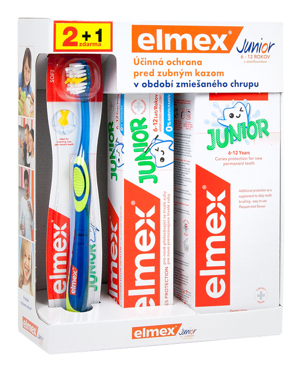 ELMEX - Junior Systém (zubná pasta 75ml, ústna voda 400ml, zubná kefka)