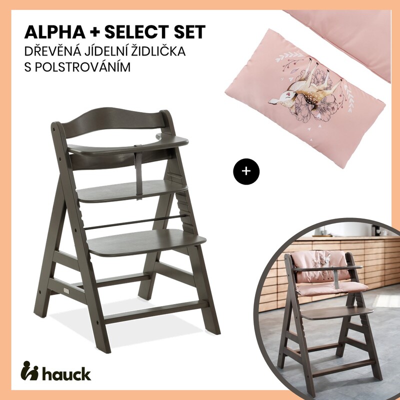 HAUCK - Alpha+ Select set 2v1 drevená stolička, charcoal + poťah Sweety