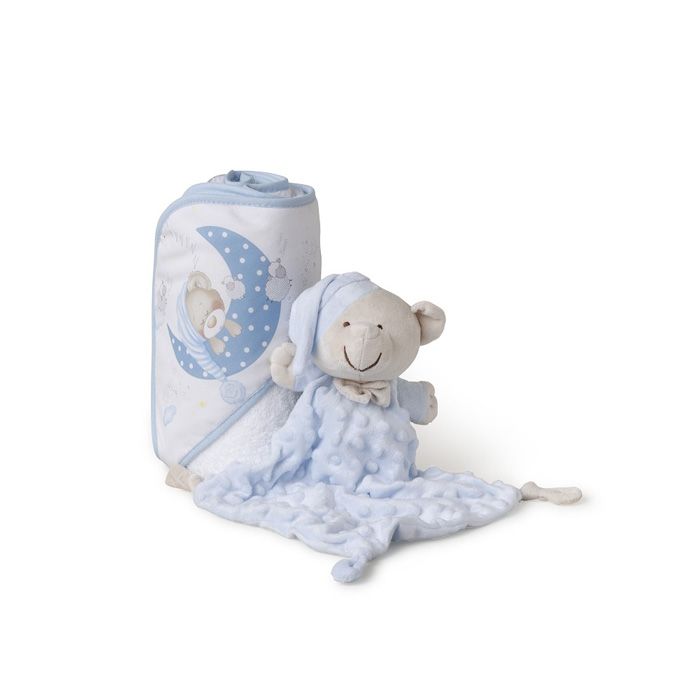 INTERBABY - SET - OSUŠKA froté 100x100 Medvedík spí + PRÍTULKA - modrá