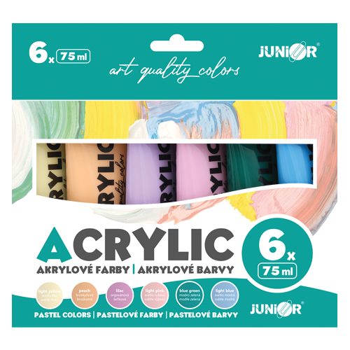 JUNIOR - Akrylové farby 75 ml - 6 ks sada Pastel