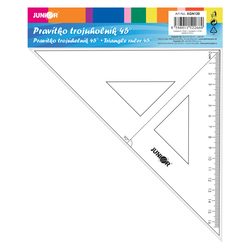 JUNIOR - Pravítko trojuholník s ryskou 16 cm, transparentné na blistri