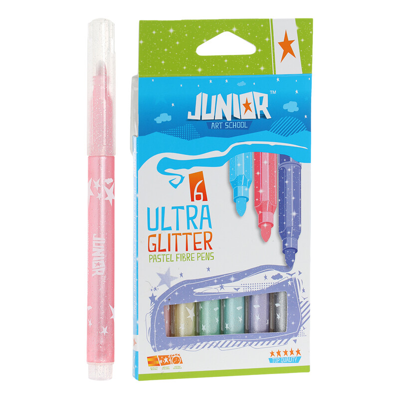 JUNIOR-ST - Fixy JUNIOR ultra glitter pastelové farby - sada 6 ks