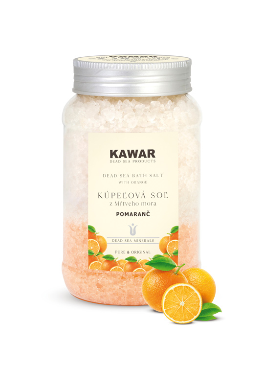 KAWAR - Kúpeľová soľ z Mŕtveho mora 500g s vôňou pomaranča so 100 % čistým prírodným esenciálnym olejom