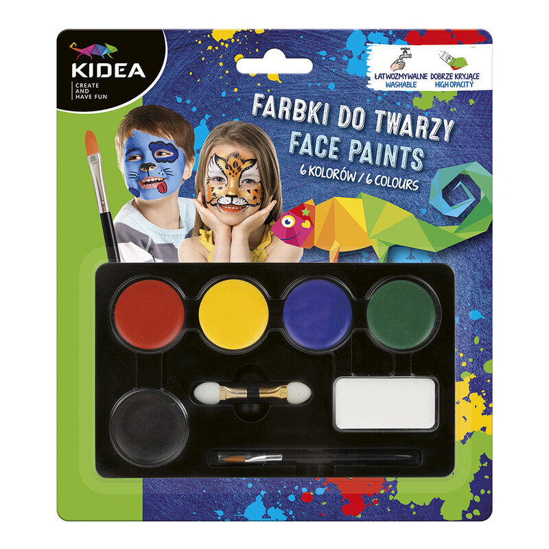 KIDEA - Farby na tvár - 6 farieb + štetec (sada)