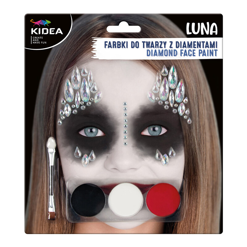 KIDEA - Farby na tvár LUNA - 3 farby + štetec a diamanty (sada)