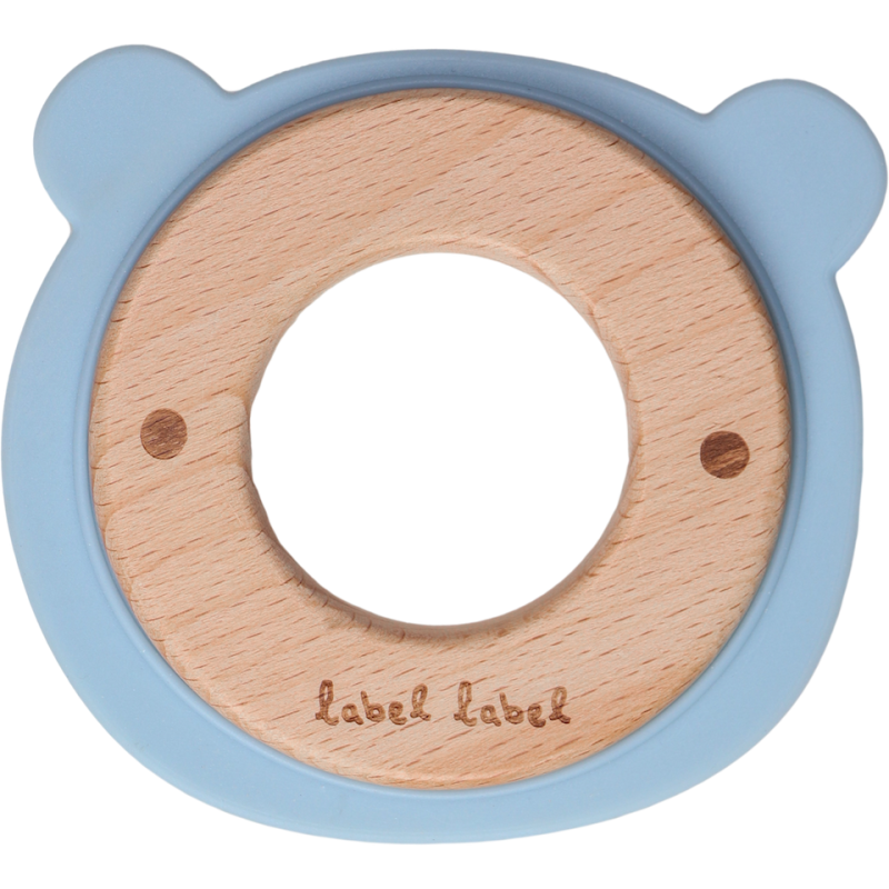 LABEL-LABEL - Hryzačka Medvedík drevo & silikón, modrá