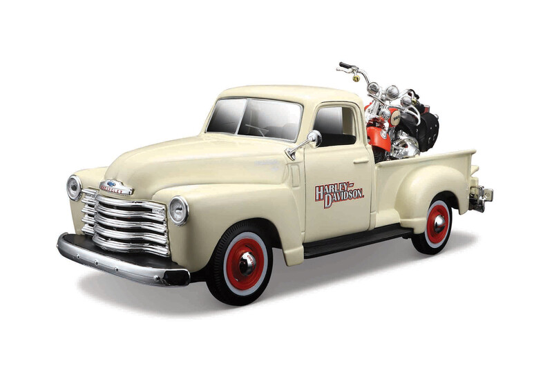 MAISTO - Harley-Davidson Custom, 1950 Chevrolet 3100 Pickup + 2001 FLSTS Heritage Springer, 1:24