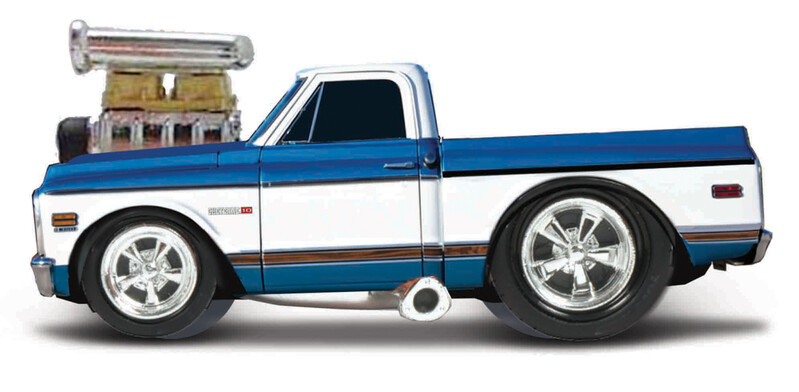 MAISTO - Muscle Machines - 1972 Chevrolet C10 Pickup, modro-biely, 1:64