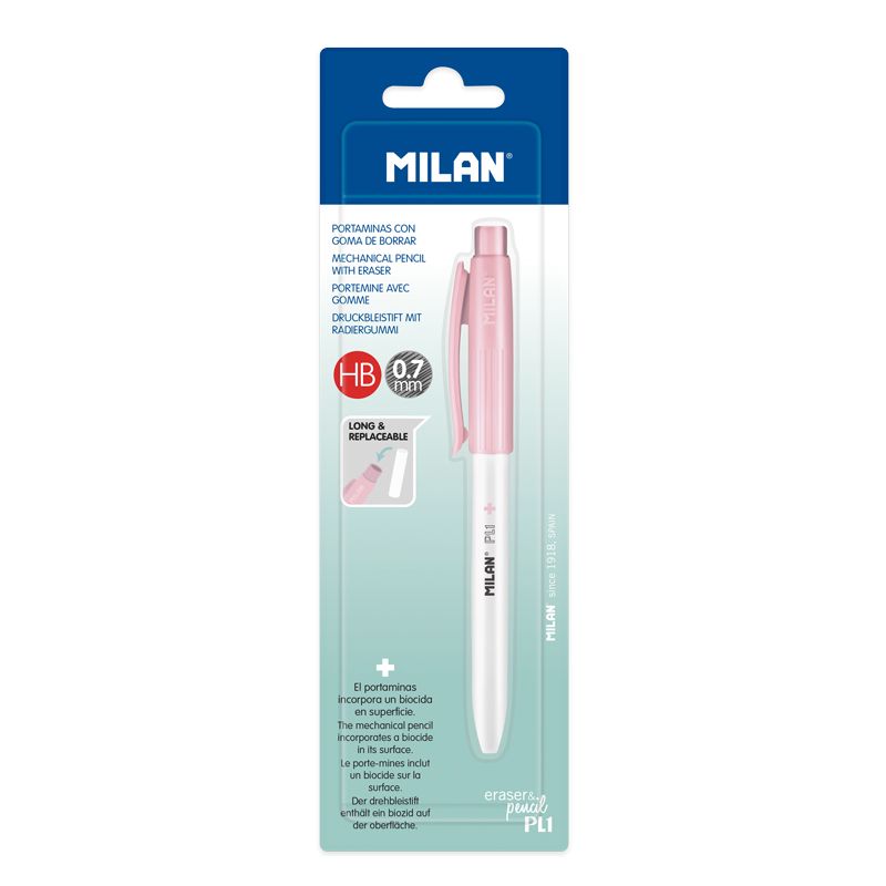 MILAN - Mikroceruzka / Pentelka PL1 Antibacterial HB 0,7 mm - ružová, blister