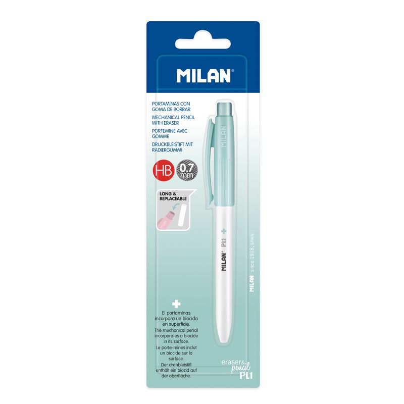 MILAN - Mikroceruzka / Pentelka PL1 Antibacterial HB 0,7 mm - tyrkysová, blister