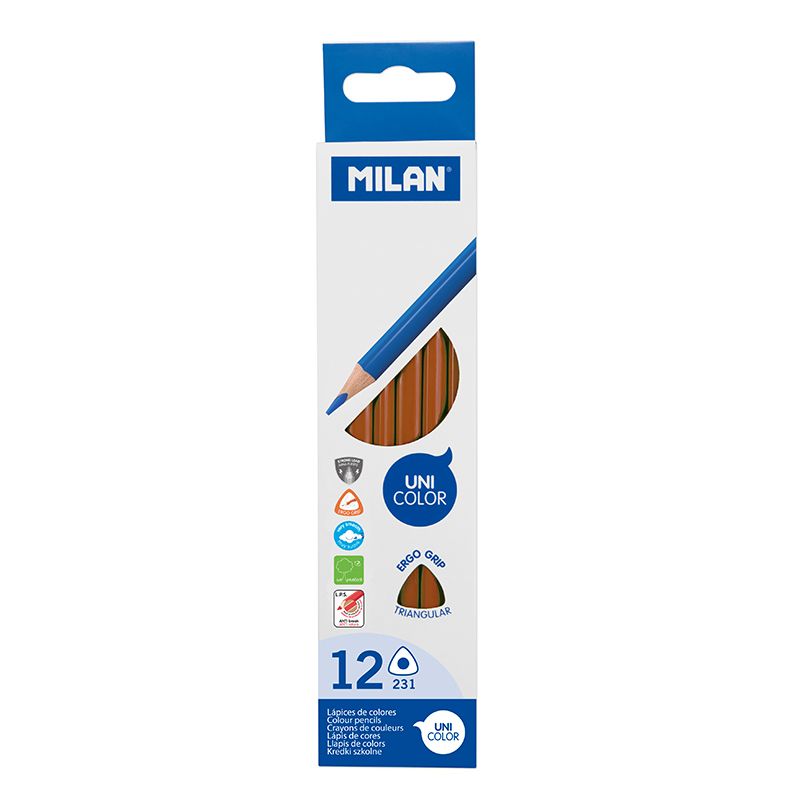 MILAN - Pastelky Ergo Grip trojhranné 12 ks, Brown