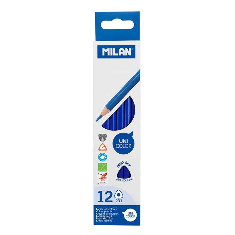 MILAN - Pastelky Ergo Grip trojhranné 12 ks, Ocean Blue