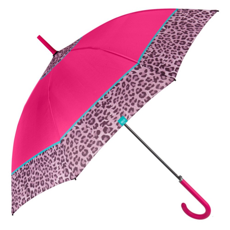PERLETTI - Time, Dámsky palicový dáždnik Bordo Leopardo / modrý, 26255