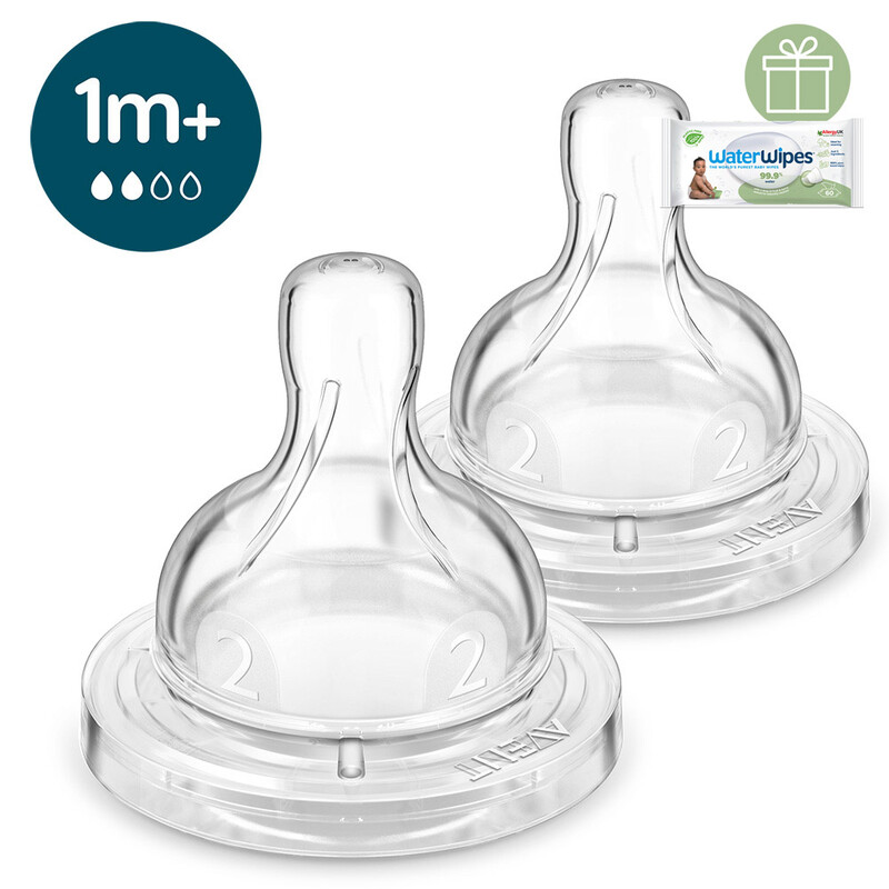 PHILIPS AVENT - Cumlík Anti-colic pomalý prietok 1m+ 2 ks+WW Soapberry 60ks