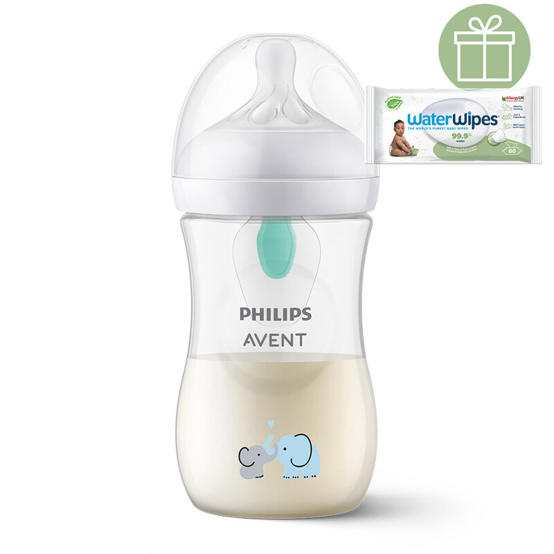 PHILIPS AVENT - Fľaša Natural Response s ventilom AirFree 260 ml, 1m+ slon+WW Soapberry 60ks