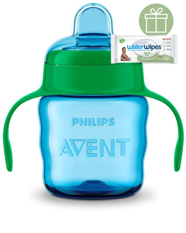 PHILIPS AVENT - Hrnček pre prvé dúšky Klasik 200 ml s držadlami chlapec+WW Soapberry 60ks