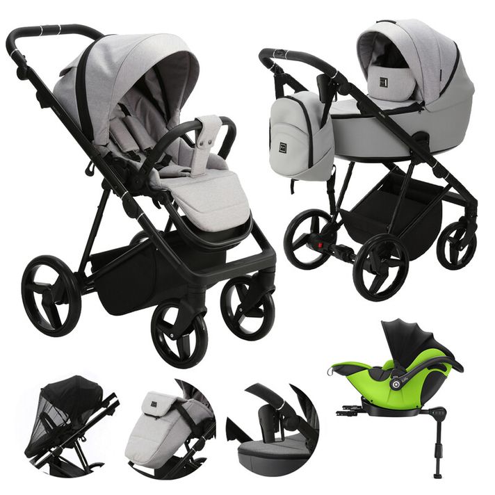 ADAMEX - Kočík kombinovaný Blanc Standard Grey + KIDDY Evoluna i-size 2 + základňa