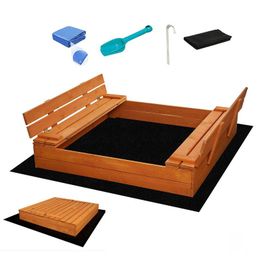 BABY MIX - Detské drevené pieskovisko s poklopom a lavičkami 120x120 cm