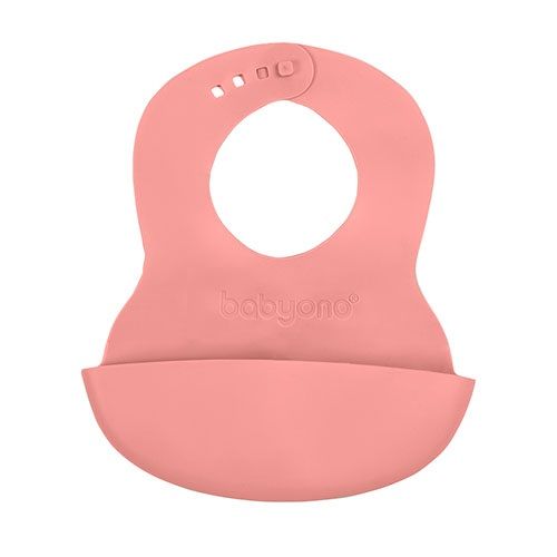 BABYONO - Podbradník mäkký plastový s vreckom bez BPA pink 6m+