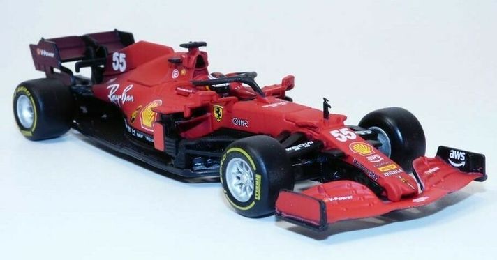 BBURAGO - 1:43 Ferrari Racing F1 SF21 #55 (Carlos Sainz) with helmet - hard case