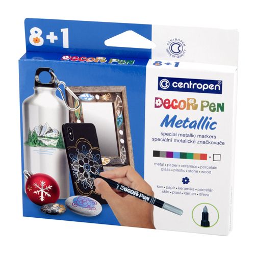 CENTROPEN - Dekoračný popisovač 2737 Decor Pen Metallic - sada 8+1 ks