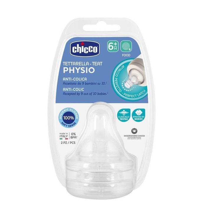 CHICCO - Cumlík na fľašu Perfect 5 fyziologický silikón, kaša 6 m+, 2 ks