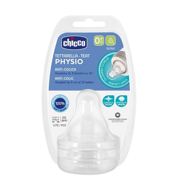 CHICCO - Cumlík na fľašu Perfect 5 fyziologický silikón, pomalý prietok 0 m+, 2 ks