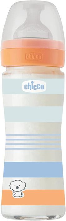 CHICCO - Fľaša dojčenská sklo Well-being silikón 240ml chlapec