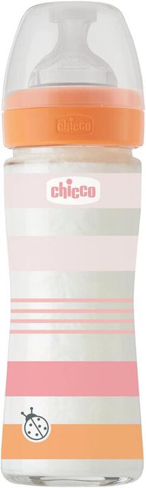 CHICCO - Fľaša dojčenská sklo Well-being silikón 240ml dievča