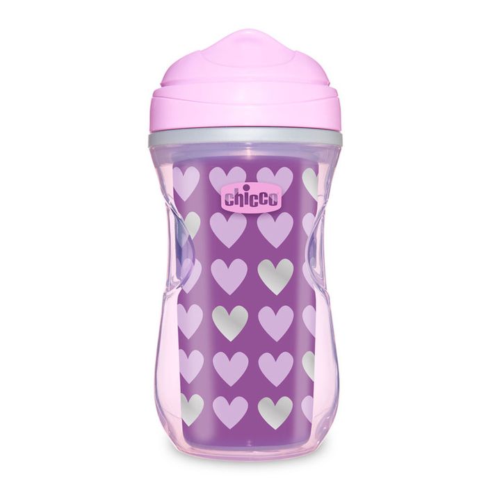 CHICCO - Hrnček Chicco Aktívny termo s tvrdým náustkom 200 ml, fialový, srdiečka 14m+