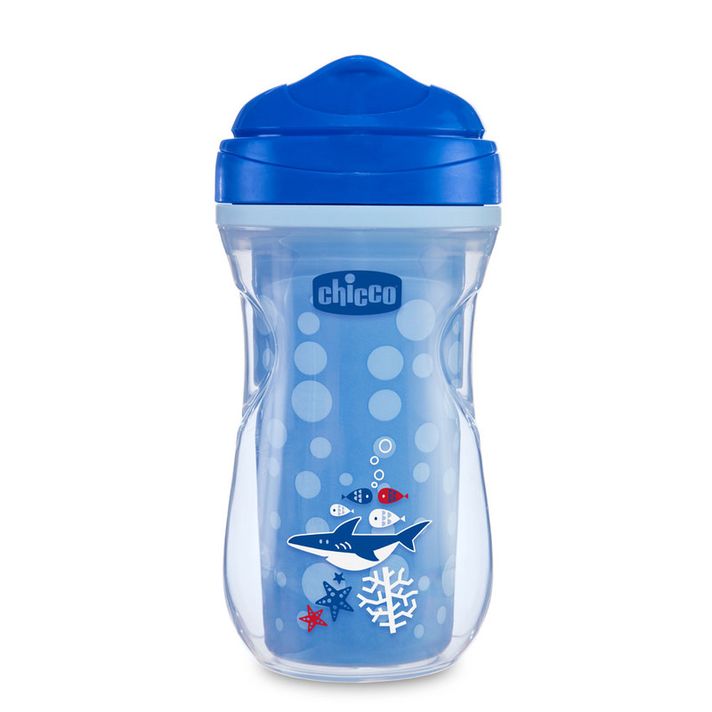 CHICCO - Hrnček Chicco Aktívny termo s tvrdým náustkom 200 ml, modrý, žralok 14m+