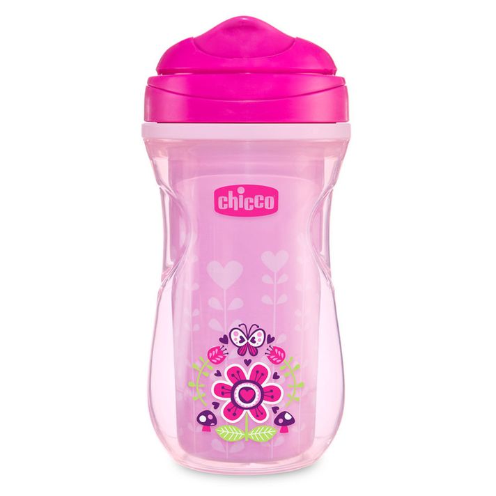 CHICCO - Hrnček Chicco Aktívny termo s tvrdým náustkom 200 ml, ružový, kvety 14m+