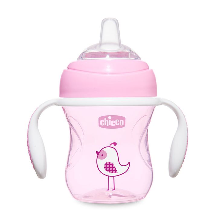 CHICCO - Hrnček Chicco Učíme sa s držadlami 200 ml, ružový, 4m+