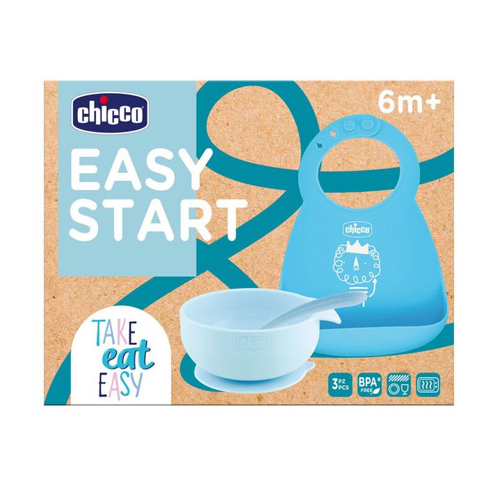 CHICCO - Set jedálenský silikónový - blue, 6m+