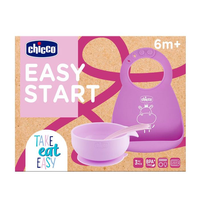 CHICCO - Set jedálenský silikónový - pink, 6m+