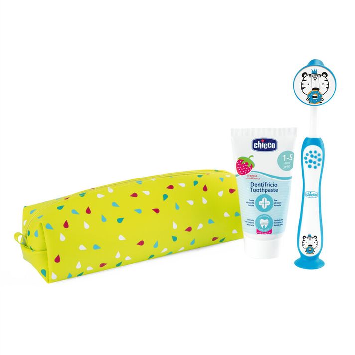 CHICCO - Set zubná kefka a pasta v puzdre - Tiger, 3r+