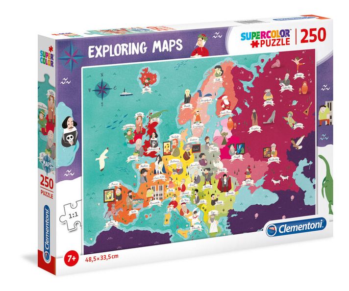 CLEMENTONI - Puzzle 250 dielikov Mapa - Európa: osobnosti